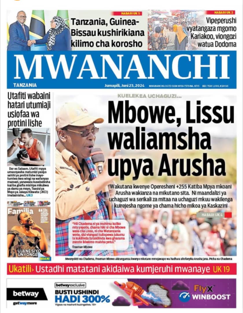 Magazeti ya leo jumapili juni 23, 2024