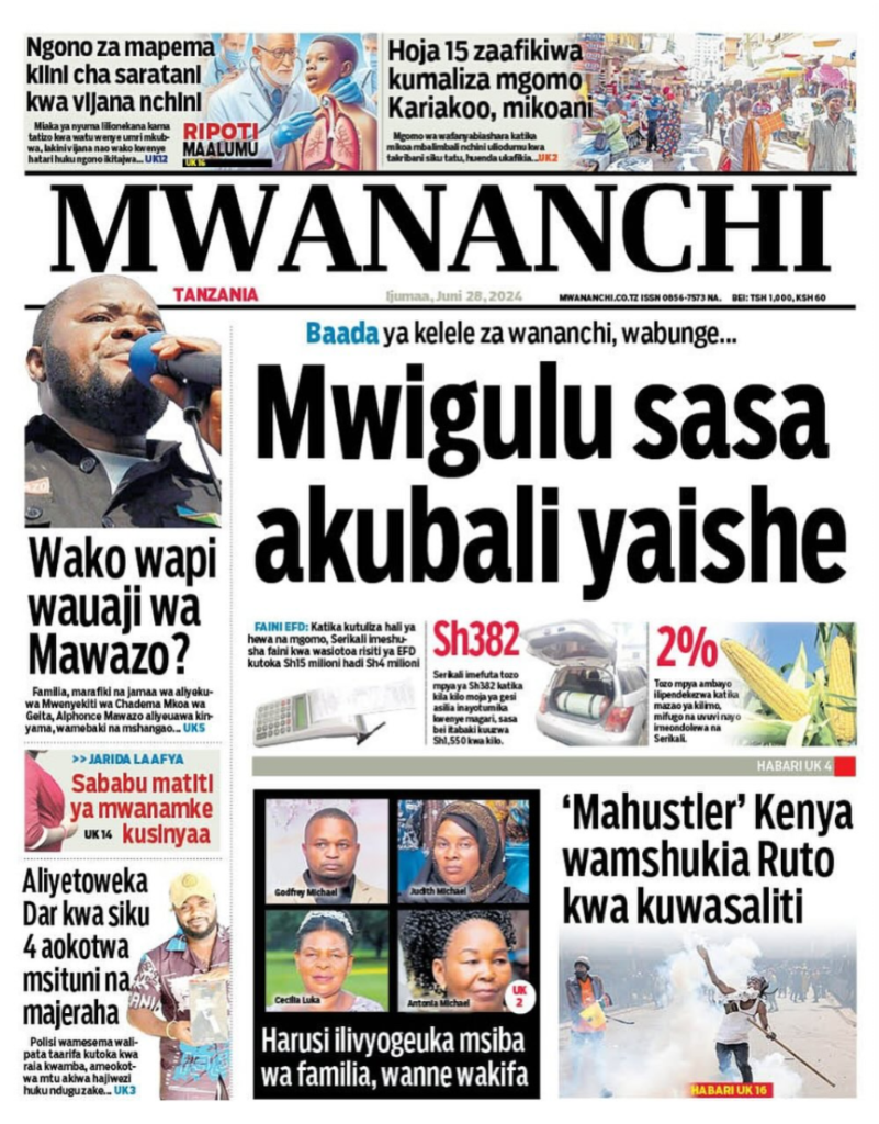 Soma vichwa vya habari magazeti ya leo Juni28,2024, Wanajeshi watanda mtaani Kenya….